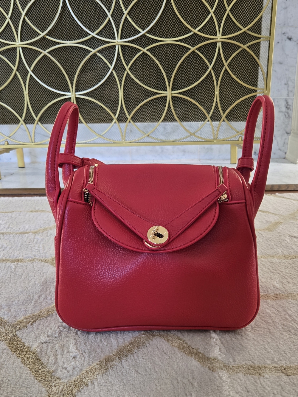 Red Faux Leather Shoulder Bag - Classic Women's Handbag
